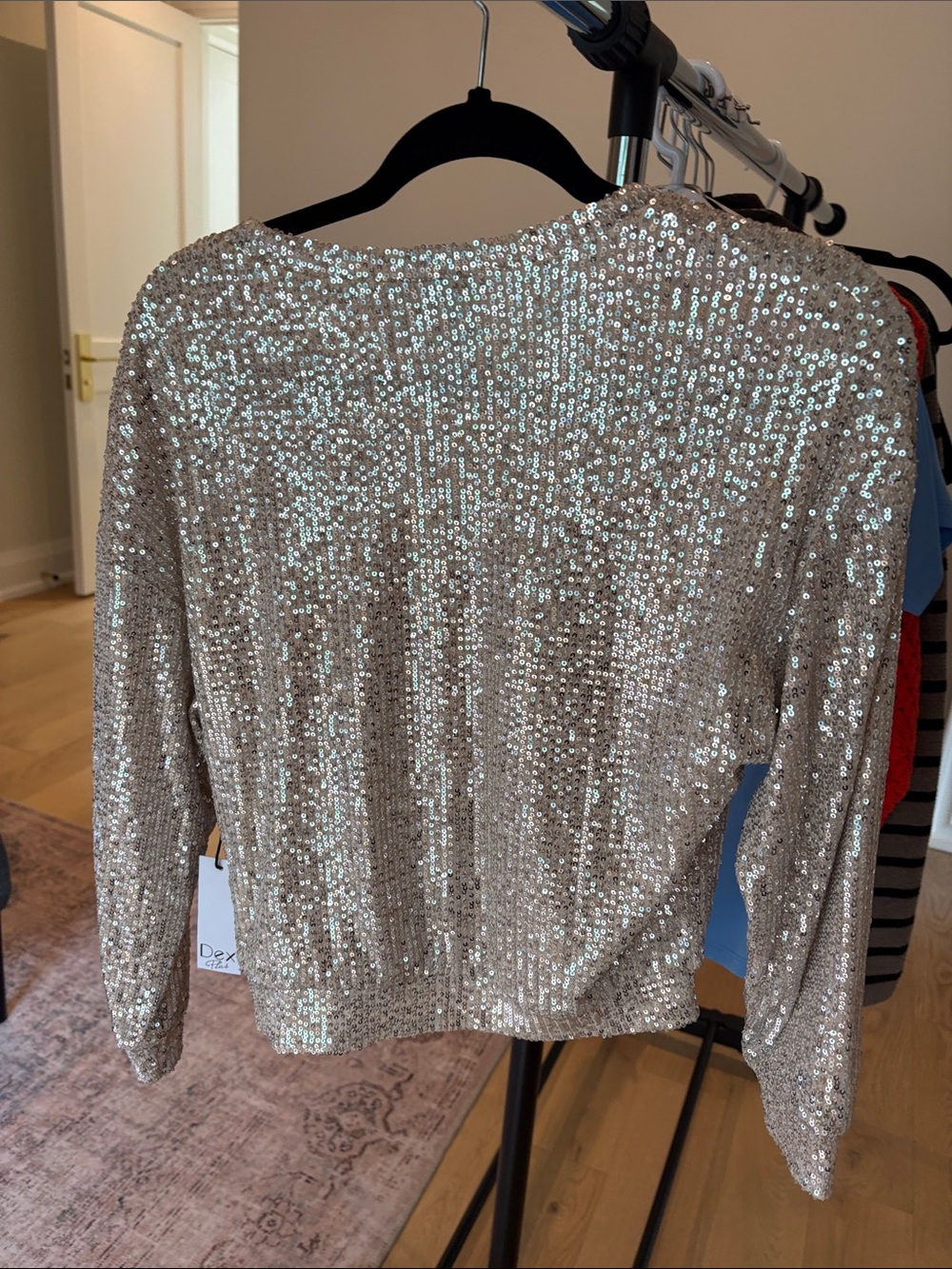 Dex Silver Sequin Scoop-Neck Long Sleeve Top - Picture 3 of 3